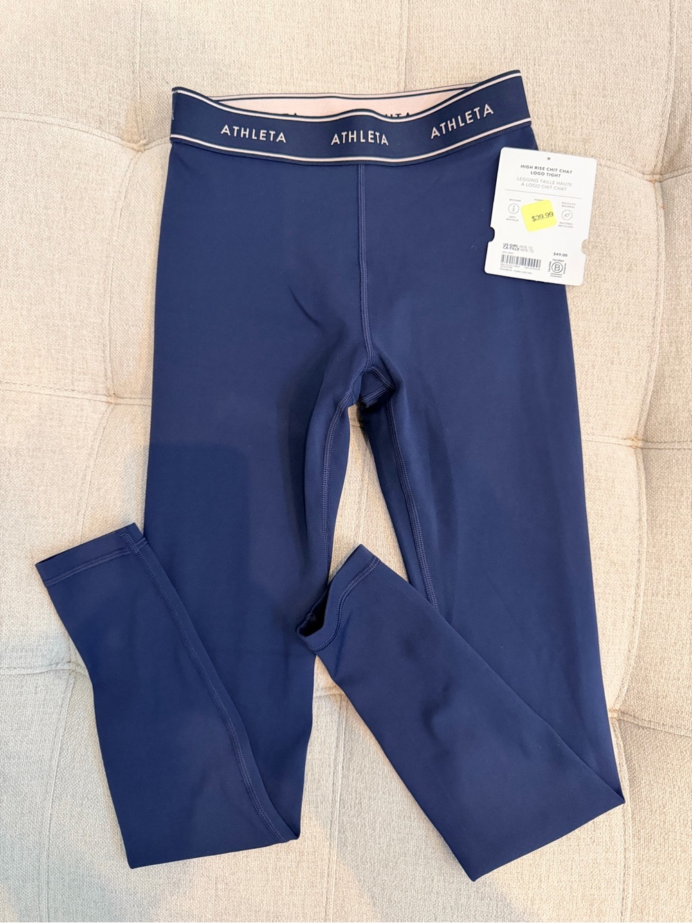 Athleta Girls' Navy Logo Waistband Leggings
